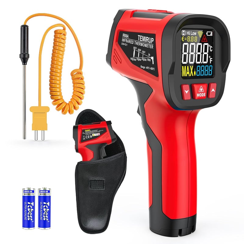 Temirup Infrared Thermometer Gun - Non-Contact Digital Laser Temperature Gun with Color LCD Display for Cooking, Griddle, Engine, HVAC, IR Temp Gun with Adjustable Emissivity,-40℉~1202℉(-40℃~650℃) - Image 1